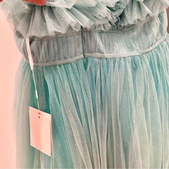 NWT Mac Duggal 20555 Mint Aqua Blue Glitter Tulle Strapless Ball Dress Gown 14 - Picture 10 of 12